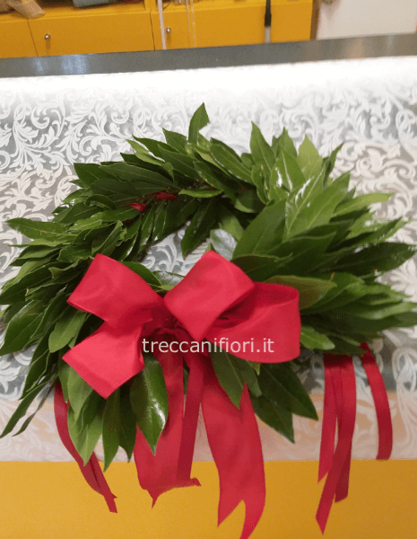 Coroncina di alloro classica, con nastro e fiocco